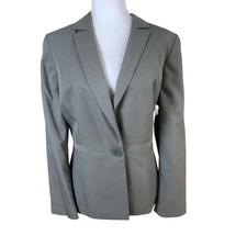Kasper Size 16 Women's Pinstripe Blazer Jacket Gray Single Button Office Career