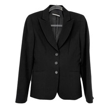 T Tahari Three Button Blazer 4 Black Notched Lapel Lined Jacket EUC B65