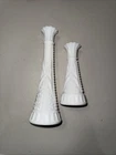 Vintage Anchor Hocking Stars and Bars Milk Glass 9" And 6” Flower Bud Vase Lot