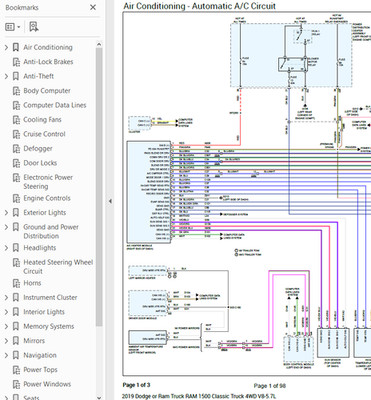 Dodge RAM 1500 Classic 2019 Color Wiring Diagram Schematic V8 5.7L 4WD pdf