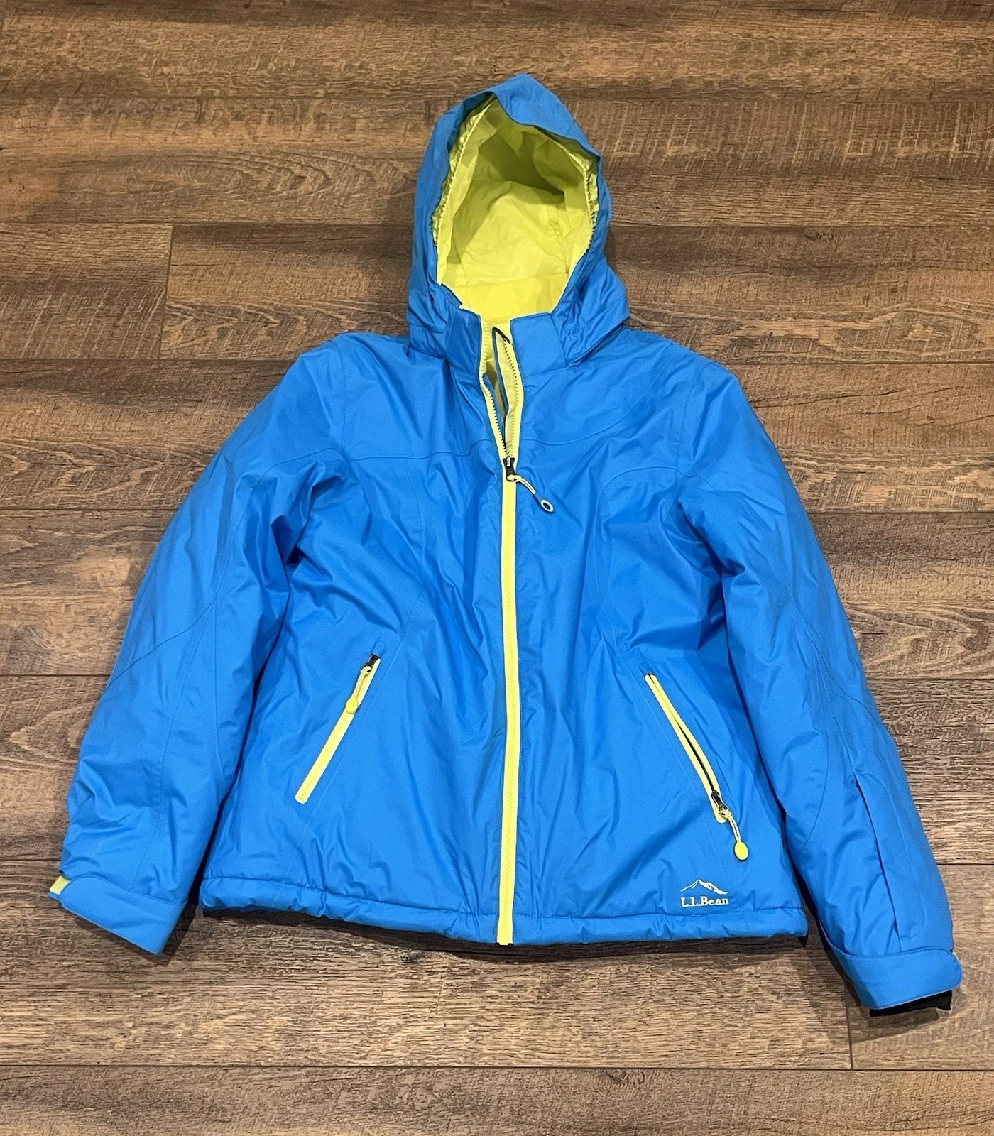 LL Bean Girls Ski Jacket Junior XL 18 Blue Yellow Thinsulate™ Hooded Remove Hood