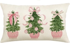 Pink Christmas Tree Merry Christmas Throw Pillow Cover, 12 X 20 Inch Pink Chinoi