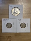 90% & 40% US Silver: 1966 Kennedy Half Dollar & 1960-D, 1964 Roosevelt Dimes