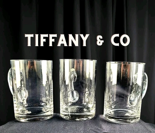 Authentic TIFFANY & CO • Set Of 3 • Lead Crystal Mugs • 20 Oz • 5.5 inches