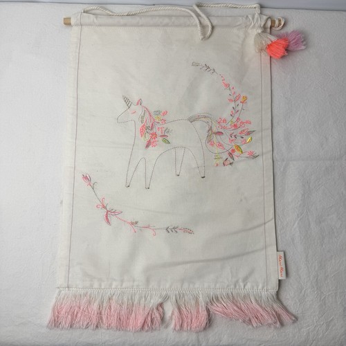 Meri Meri Unicorn Wall Hanging Banner Embroidered Tassel Stars Girls Room 15x12”