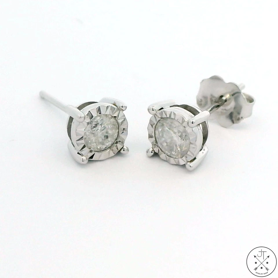 Aretes de oro blanco de 10k diamantes de 1/2 ctw 6 mm nuevos con respaldo de 14k Foto 2 de 4