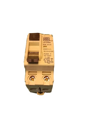 MK LN 5760s 63A 30mA DP RCD 63 AMP 2 POLIG LN5760s BS EN 61008 RCCD RCCB TRIP