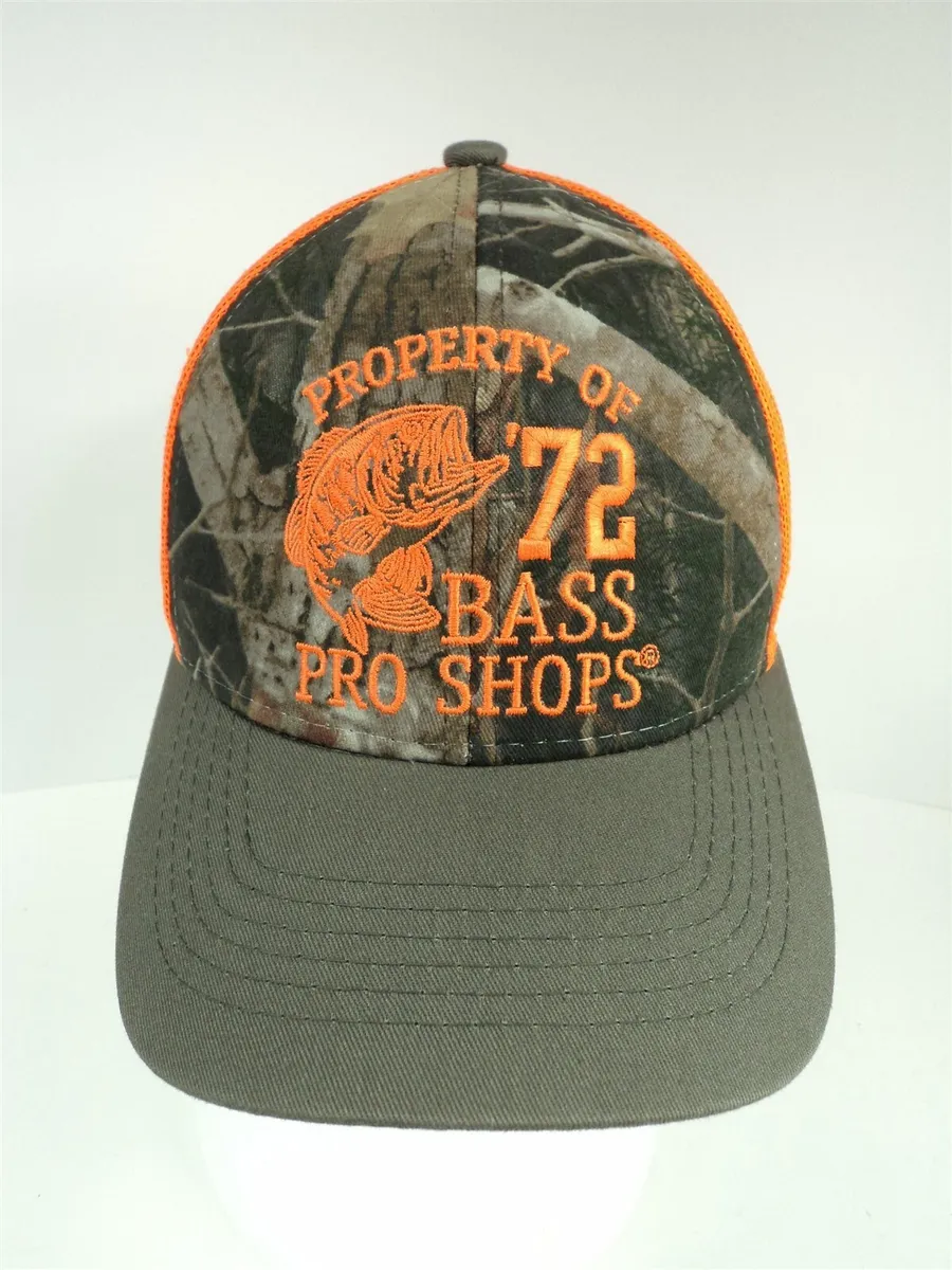 Property of 72 Bass Pro Shops Orange Green Camo Snapback Mesh Back Trucker  Hat | eBay