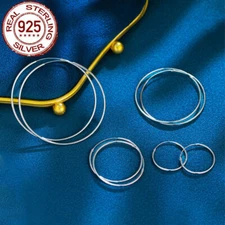 Brilliant Circle Solid Round 925 Sterling Silver Women Bridal Hoop Earrings 