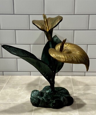 Vintage Brass Metal Sculpture Calla Lilly Table Art Sculpture Botanical Decor