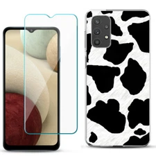 For Samsung Galaxy A32 5G Slim Case, w/ Tempered Glass - Cow Skin Design