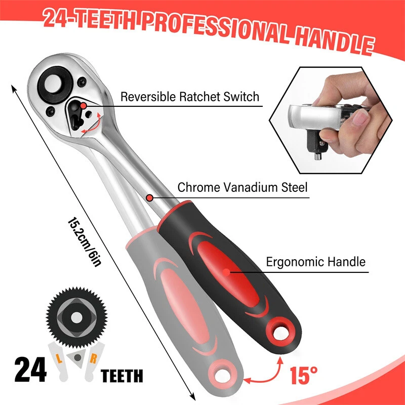 Profi Tool Steckschlüsselsatz 216tlg 1/4" 3/8" 1/2" Nusskasten Metallverschlüsse - Bild 3 von 4