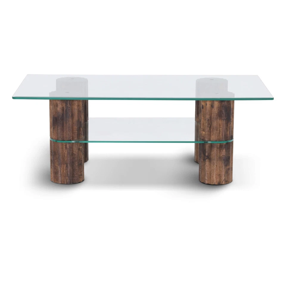 Mesa de centro de vidrio ivinta con estante de almacenamiento, pequeña moderna rectangular central Ta Foto 3 de 4