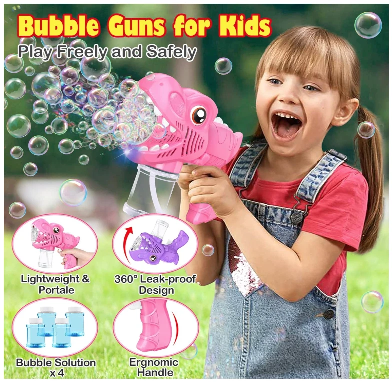 Juguetes para niñas niños edades 3-8: pistola de burbujas para niños 2 burbujas Dino recargables Foto 4 de 4