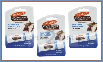 PALMER'S 3x Palmers Cocoa Butter Ultra Moisturising Lip Balm-Softens | Smoothes | 48H- 4g