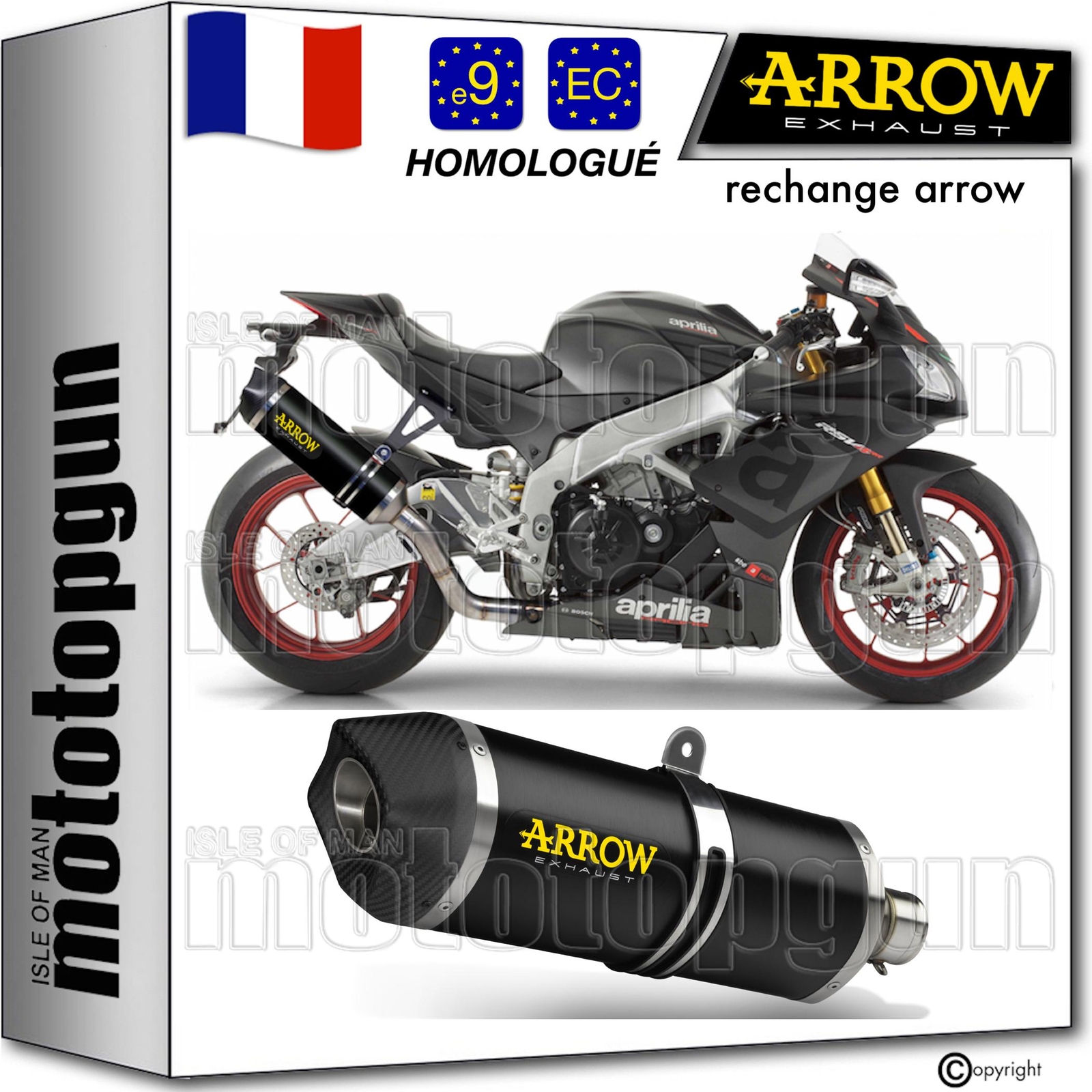 Silencieux alu noir Arrow Race-Tech Aprilia RSV4 RR 2016 finitions carbone