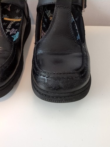 Girls Hush Puppies Leather Chunky T-Bar School Shoes - Dual Fit - Size 1 - Foto 3 di 10