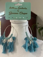 ANTICA SARTORIA TURQUOISE BEAD POMPOM EARRINGS PIERCED NWT