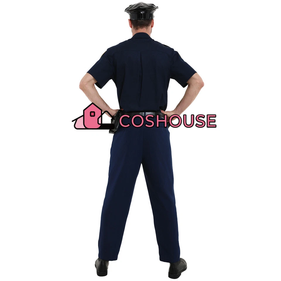 Hombre Manga Corta Oficial de Policía Uniforme Halloween Policía Disfraz con Gorra Foto 3 de 4