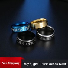 8mm Viking Rune Ring Mens Stainless Steel Ring Vintage Viking Ring Size 6-13