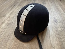 International Riding Helmet IRH Horseback Silver  Black Velvet Helmet Long Oval