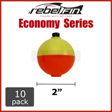 10-PACK - 2" inch ROUND - ORANGE & YELLOW - Snap-On Fishing BOBBERS corks tackle