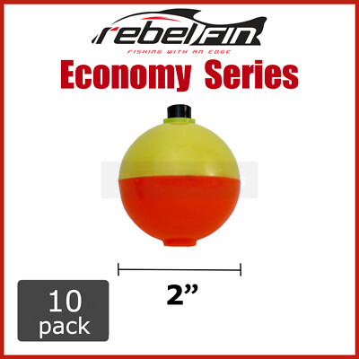 10-PACK - 2'' inch ROUND - ORANGE & YELLOW - Snap-On Fishing BOBBERS corks tackle