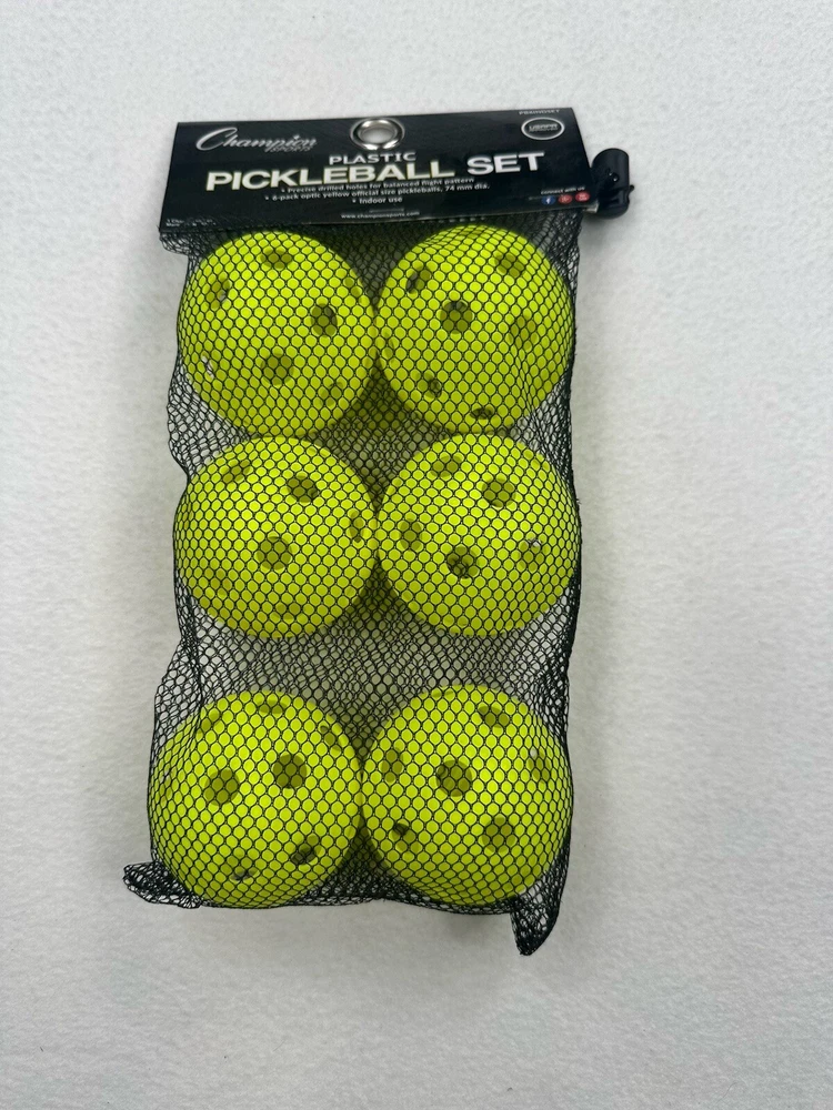 Pickleball Set 6 Balls Champion Sports Plastic Yellow USAPA Approved Pickleball Set 6 Balls Champion Sports Plastic Yellow USAPA Approved