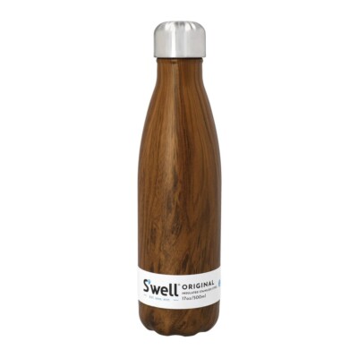 Brandneu S'well SWELL Teakholz 500ml 17 oz Wasserflasche Vakuumisoliert BPA