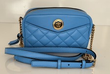 NWT $1195 Versace Quilted Lamb Leather Blue Small Shoulder Bag 1008827 Italy