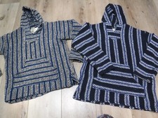Vtg Baja Joe Mens Woven Hoodie Size Large XL Drug Rug Mexico Pullover Poncho