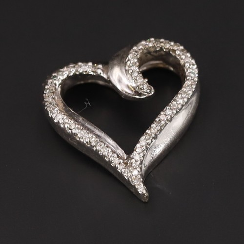 Sterling Silver JWBR JANE SEYMOUR Diamond Heart Necklace Pendant 4g