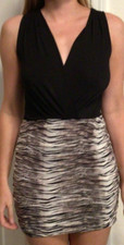 Forever 21 BLACK AND ANIMAL STRIPE PARTY DRESS Sleeveless Cocktail Dress Size S
