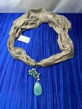 Roby Eoulards Tan Scarf with Adjustable Turquoise Pendant