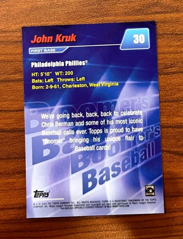 2024 Topps X Chris Berman Boomer’s Baseball JOHN KRUK Silver Parallel #30 /99 - Image 2 of 2