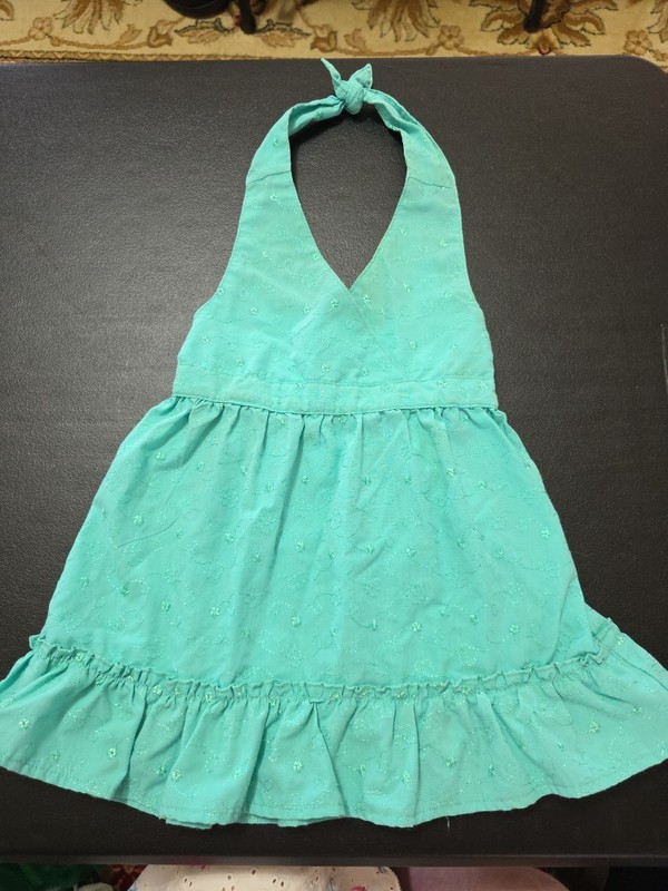 Girls Sz 4-5 Green Embroidered Neck Tie Sundress