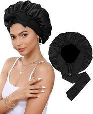Satin Silk Bonnet for Curly Hair, Adjustable Elastic Reversible Hat Sleeping Cap
