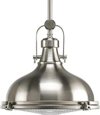 Fresnel Lens Collection Brushed Nickel One-Light Industrial Pendant Light