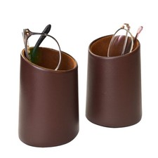 2 Pack Eyeglasses Holder PU Leather Glasses Stand Case Holder for Desks Brown