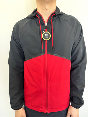Athletic Works Men s Windbreaker Jacket Colorblock Black/Red Full Zip Hooded S