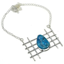Neon Blue Apatite Gemstone Handmade 925 Sterling Silver Jewelry Necklace 18