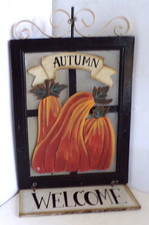 Rustic Hanging Sign Wood Home Fall Decor Autumn  Welcome Fall  Door Shape 9 x 17