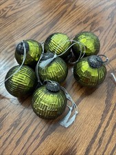 Set Of 7 Glass Coated Green Christmas Ball Ornaments