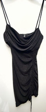 Q Black Strappy Ruched Cowl Neck Bodycon Short Mini Dress Size S Regular