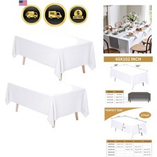 White Tablecloth Rectangle 60 x 102 Inch, 2 Pack 6ft Polyester Fabric Table C...