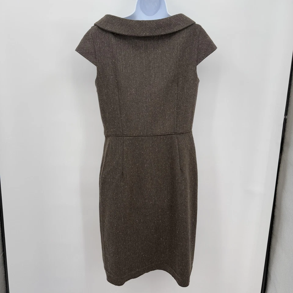 Vestido Ann Taylor para mujer 8 mezcla de lana tweed espiga funda Academia clásico Foto 3 de 4