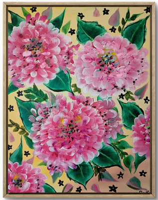 Pink Hydrangeas Yellow & Black 11x14 Canvas Original Art Expressionism Abstract
