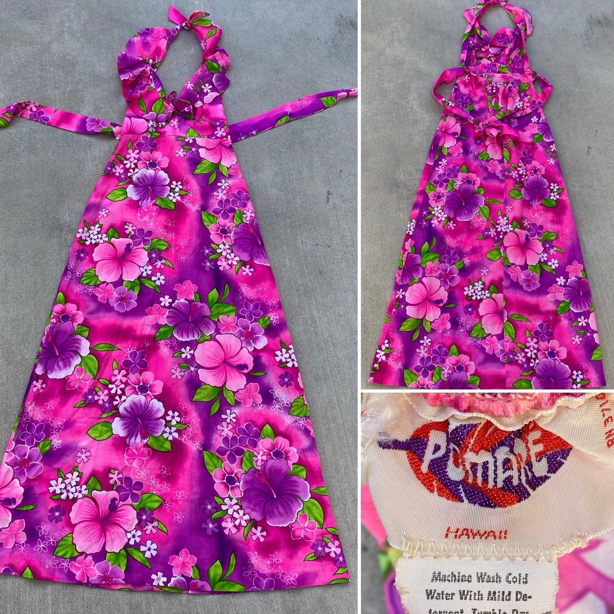 Vintage Pomare Hawaii Acrylic Hawaiian Halter Dress Ruffle Top Tiki Aloha  Pink | eBay