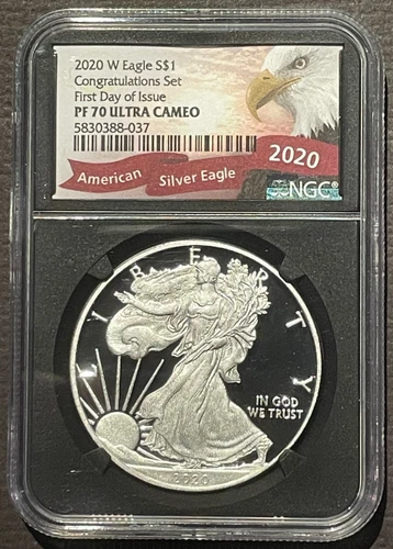2020-W $1 SILVER AMERICAN EAGLE NGC PF70 Congratulations First Day of Issue 7449
