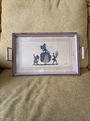 Vintage Art Deco Silhouette in Wooden Frame W Handles about 1920